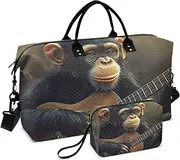 [ZRYSMY] Duffel Bag for Traveling, Gorilla Funny Guitar Travel Bag Gym Bag, with Multiple Interior Pockets Shoulder Weekender Bag for Women Men with Toiletry Bag 20.5L x 1.9W x 13.8H, Multi-Colored, one