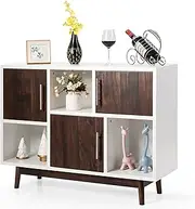 Giantex Buffet Cabinet, Modern Sideboard with 3 Doors, 6 Compartments and 4 Pine Wood Legs, TV Console Center, Buffet Table Cupboard, Display Cabinet, Suitable for Home and Office, White