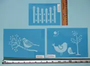 3X STENCILS Art Crafts Painting REUSABLE 4 x 6, 5 x 7 Birds Trees Templates 3