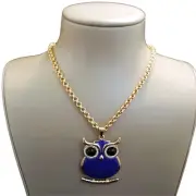 Amrita Singh Women's Statement Necklace Owl Pendant Gold Plated Blue Enamel NWT