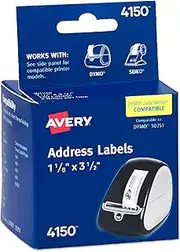 Avery Direct Thermal Labels, 1-1/8" x 3-1/2", White, Similar to DYMO 30251, 10 Packs, 2,600 Roll Labels (4150)