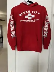 Sunsations Ocean City, MD Hooded Lifeguard Sweatshirt, Kids Size 14-16, Red, NWT