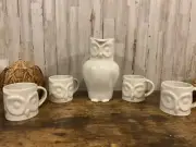 Pottery Barn Owl Pitcher with Mugs