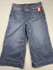 Spanx Jeans Womens 1X Cropped Wide Leg Blue Denim Stretch Patch Pocket Boho NWT