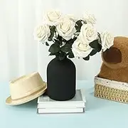 DJAPWPX Black Metal Flower Container, Smooth Solid Black Vase, Matte Elegant Compatible Iron Metal Vase Home Decor for Living Room (Black)