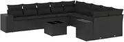 vidaxl 11 Piece Poly Rattan Garden Furniture Set with Cushions - Modular Outdoor Sofa Set with Storage - Black