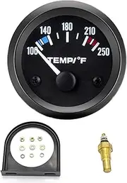 Labymos 2 Inch 52mm Water Temperature Gauge Universal Car Pointer Water Temp Meter Kit 100-250 Fahrenheit with White LED Backlight Temperature Sensor for 12V Car Truck SUV Boat