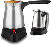 600W Electric Coffee Pot, Stainless Steel Turkish Coffee Maker, Rotational Base/LED Indicator Light, Capacity 250ml up to 500 ml, for Coffee/Espresso/Milk/Hot Chocolate, Portable Travel