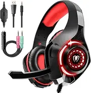Gaming Headset for PS4 PS5 Xbox One Switch PC with Noise Canceling Mic, Deep Bass Stereo Sound (Black Red)