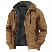 Men's Hoodie Full Zip Hoodie Sherpa Linend Army Green Blue Brown Gray Hooded Plain Pocket Sports Outdoor Daily Holiday Vintage Streetwear Casual Fall Winter