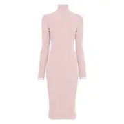 [Elisabetta Franchi] Elisabetta Franchi Ribbed Turtleneck Midi Dress 42 IT PINK