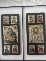 Religious Icons - Old Byzantine Icons. Wood, Sterling Silver And 24 Carat Gold.