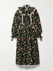 [BATSHEVA] BATSHEVA - + Laura Ashley Devon Pintucked Floral-print Cotton-poplin Midi Dress - Black - US6 US 6 Black