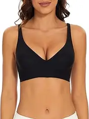 [Haullps] Wirefree Seamless Bra for Women Invisible Deep V Plunge Bra with Removeable Padding