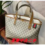 GUCCI 古馳 老花帆布 LOGO 百搭 托特包 購物袋 單肩包 手提包 211134 +