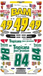 #49 Shawna Robinson Tropicana Ford 1/64th HO Scale Nascar Waterslide Decals