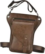 TENOL Thigh Drop Leg Bag Leg Pouch Stylish Fashionable Practical Scratch Resistant Adjustable Waist and Thigh Strap Hip Bum Bag, Brown