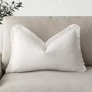 Foindtower Decorative Linen Fringe Lumbar Throw Pillow Covers Cozy Boho Farmhouse Cushion Cover with Tassel Soft Accent Pillowcase for Sofa Bed Living Room Home Decor, 12×20 Inch, 1PC, Cream White