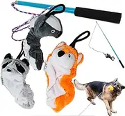 Jalousie Dog Flirt Pole with Three Squeaky Toys Plush Toys Dog Teaser Wand with Refills (Dog Flirt Pole w/Three Toys)