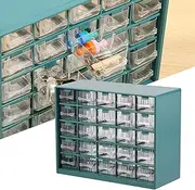 FwQoFvk 25 Grids Hardware Storage Organizer Plastic Visible Drawer Parts Stackable Desktop Craft Drawer Small Brick Organizer Utility Chest for Hardware Crafts Nuts Bolts (Deep Green)