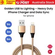 1-3 Meter Braided USB To iPhone Gold Heavy Duty iPhone Charger Cable Data Sync