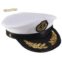 在飛比找蝦皮購物優惠-成人遊艇船船長帽子海軍帽船水手服裝黑色+白色