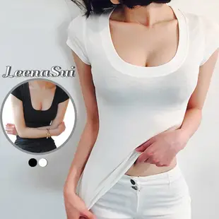 低胸圓領大U領 性感顯胸合身素T 高品質 純棉 女生上衣 短袖T恤 022023