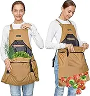 ZIOZERTT Gardening Apron, Canvas Garden Aprons with 6 Pockets and Harvesting Pouch for Women and Men,Gardener Gifts