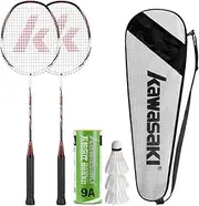 Kawasaki 2-Player Durable Badminton Racket Set Badminton Racquets Set with Shuttlecocks and a Free Cover,RED