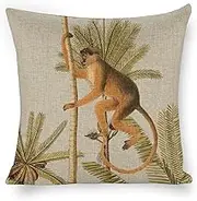 Monkey on Palm Tree Protectors with Zipper Standard Size 18×18 Inch Linen Pillowcase Minimalist Farmhouse Home Decor for Sofa Car Bedroom Cushion Cover