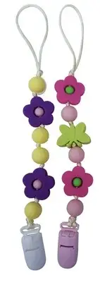 Silicone pacifier and teether clips set of 2