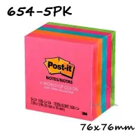 在飛比找Yahoo!奇摩拍賣優惠-3M 654-5PK Post-it 利貼 螢光混色可再貼便