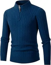[Generic] Mens Quarter Zip Pullover Sweaters Mock Neck Casual Knited Sweaters Pullover Long Sleeve Athletic Sweatshirt