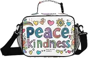 Peace Kindness Love Insulated Lunch Box for Women Men - Ideal for Work, Picnics - Includes Adjustable Shoulder Strap