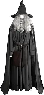 Yolata Gandalf Costume Adult Men Lord Rings Grey Wizard Costume Robe Cloak with Belt, Standard