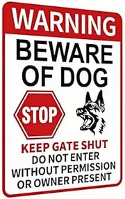 Carastora Funny Beware of Dog Sign – Warning, No Trespassing, Keep Gate Closed, Do Not Enter Without Permission, 8x12 Inch Aluminum Sign, Perfect for Yard, Fence, and Garden Décor