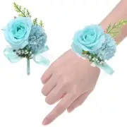 1-Sets Wrist Corsage and Boutonnieres Set Flower Wrist Corsage Set[Blue]