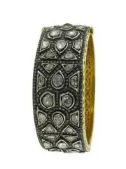 Wedding Bangle, Natural Rosecut Diamond Polki 925 Sterling Silver Jewelry