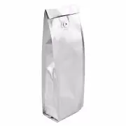 100 Silver Coffee Bags with Degassing Valve - 1Lb (16oz) Bag - Retail Packaging