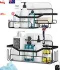 Black Shower Caddy 2 Pack No Drilling Rustproof Wall Shelf Storage Rack + Hooks