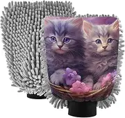 XYMZR Kittens Blue Eye Flower Absorbent Microfiber Car Wash Mitt, Funny Cute Anime Scratch Free for Cars Cleaning, Home Cleaning Mitts, 2 Pack, 10.24” L x 7.09” W