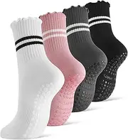 [Zuimei] 4 Pairs Pilates Yoga Grip Socks,Non Slip Yoga Grip Pilates Socks for Women Anti Slipper Grippy Socks for Hospital Dance Pilates Yoga Size UK 3-9, multicolor, 3-9