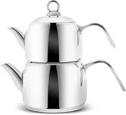KARACA Urban Mini Metal Teapot Set, Stainless Steel, Ergonomic Design, Easy to Use on Induction Stoves, Water Kettle (1.2 L / 40 oz) with Teapot Lid (0.8 L / 27 oz), Heat Resistant Handles