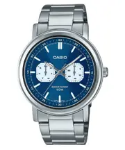 Casio MTP-E335D-2E1V Stainless Steel Blue Dial Day/Date Quartz Analog Mens Watch