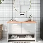 Bathroom Countertop Light Brown 120x60x4 cm Treated Solid Wood Vanity Sink Top