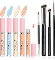 [JasCherry] 4 Colors Liquid Concealer - Full Coverage Under Eye Concealer, Long Lasting for Dark Circles and Facial Redness, Waterproof Hydrating with Brush Set