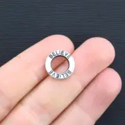 10 Believe Charms Antique Silver Tone Little Affirmation Circle - SC2530