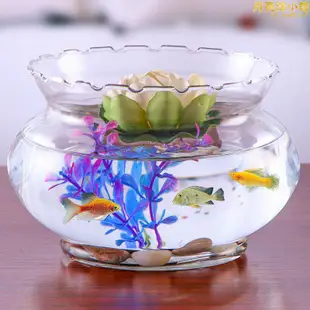 魚缸玻璃透明圓形小型花邊缸水培綠蘿迷你桌面客廳辦公室擺件