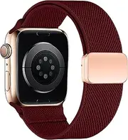 Magnetic Nylon Strap Compatible with Apple Watch Band 46mm 42mm 45mm 44mm 41mm 40mm,Sport Solo Loop Watch Belt for iWatch Bands Series 10 9 8 7 6 5 4,SE/2nd,Women Men (40/41mm,Wine Red)
