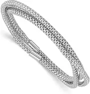 [JewelryWeb] 925 Sterling Silver Rhodium Plated 3 Intertwined Stretch Mesh Bracelets 3mm Wide-Stretch Bracelet for Women